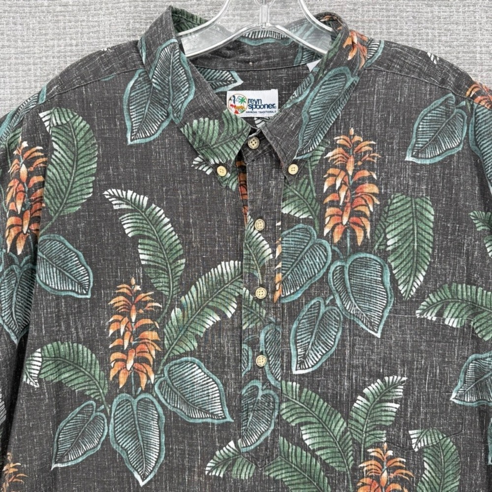 Vtg Reyn Spooner Shirt Sz 3XL Brown Green Ginger Fronds Retro Hawaii Popover